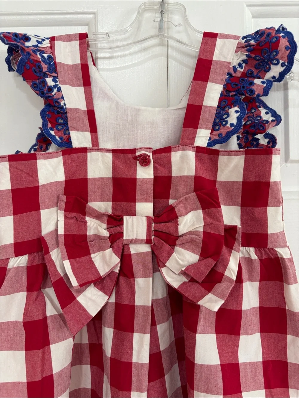 NWT Gymboree Red & White Gingham Dress w/Blue Eyelet Embroidered Trim Girls 4T